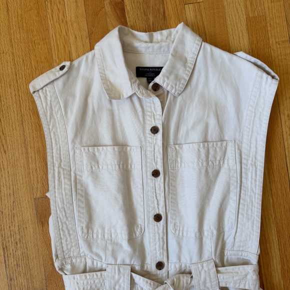 Banana Republic Cream Cotton Tie Waist Jumpsuit - Picture 7 of 12